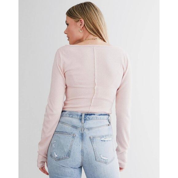 Free People Intimately Sloane Bodysuit Pink Nectar Knit WMN XS Henley Snap Scoop - Picture 13 of 13